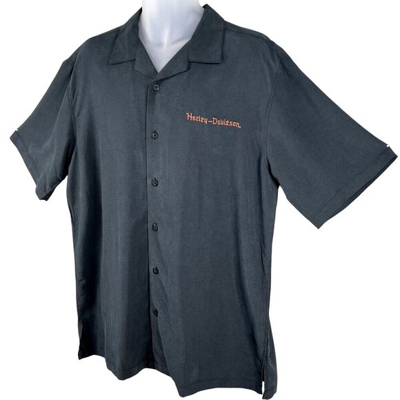 Harley-Davidson Mens L Button-Up Charcoal Shirt Embroidered Eagle & Snake Biker - Picture 7 of 15